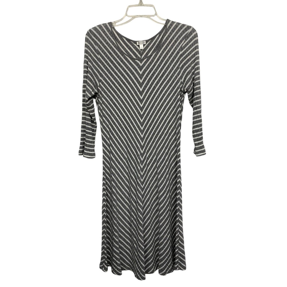 Spense Women's size L Gray Striped Dress Fit & Flare Knee Length 3/4 Sleeve